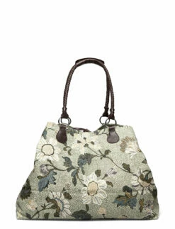 Ceannis Weekend Bag Soft Green Flower Linen GREEN -Bags Popular Store cea013016707 cgreen 1