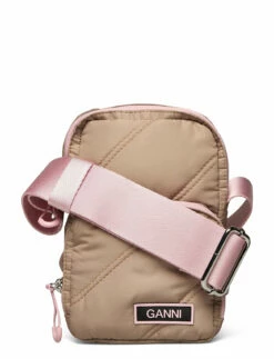 Ganni Quilted Recycled Tech Mini Crossbody TANNIN