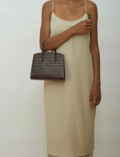 Little Liffner MINIMAL MINI TOTE DARK BROWN CROCO