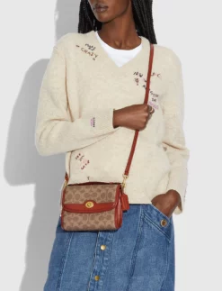 Coach Signature Kip Turnlock Crossbody TAN RUST