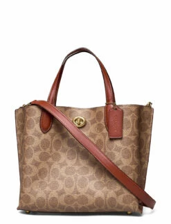 Coach Coated Canvas Signature Willow Tote 24 TAN RUST