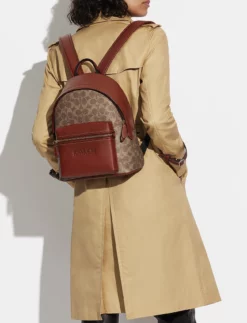 Coach Coated Canvas Signature Charter Backpack 24 TAN RUST