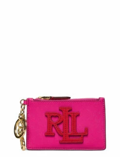 Lauren Ralph Lauren Crosshatch Leather Zip Card Case N. BRGHT PINK/CND